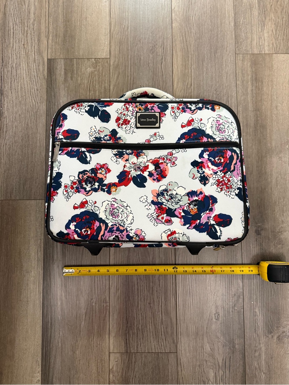 Vera Bradley White Floral Travel Carry on Bag with Navy and Pink Blooms